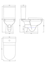 Nuie Asselby 410mm close coupled toilet line drawing with dimensions