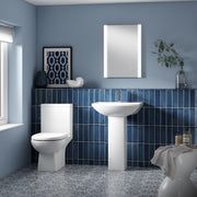 Nuie Asselby 600mm square basin and pedestal in a contemporary bathroom