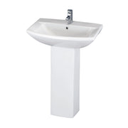Nuie Asselby 600mm 1 tap hole square ceramic basin and full pedestal in white