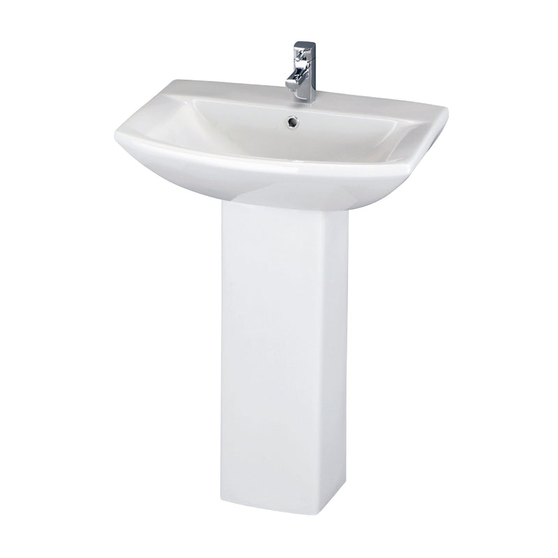 Nuie Asselby 600mm 1 tap hole square ceramic basin and full pedestal in white