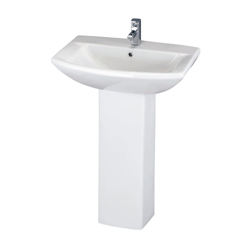 Nuie Asselby 600mm 1 tap hole square ceramic basin and full pedestal in white