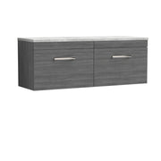 Nuie Athena 1200mm 2 Drawer Wall Hung Vanity Unit with Bellato Grey Worktop - Anthracite Woodgrain