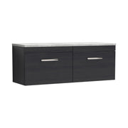 Nuie Athena 1200mm 2 Drawer Wall Hung Vanity Unit with Bellato Grey Worktop - Charcoal Black