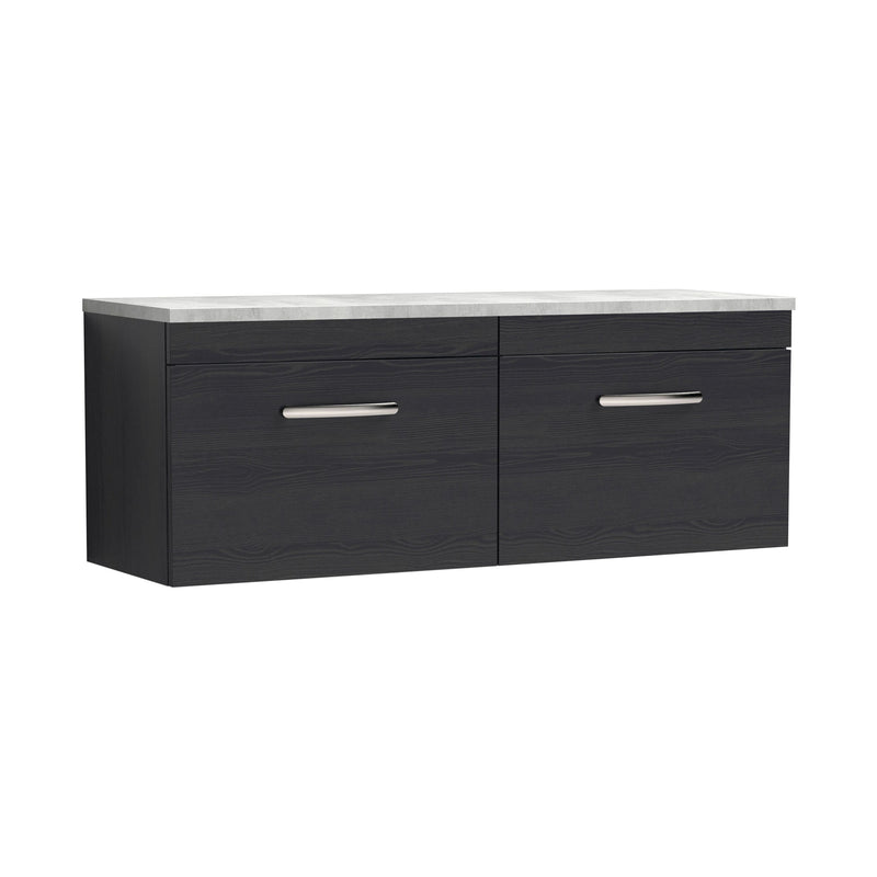 Nuie Athena 1200mm 2 Drawer Wall Hung Vanity Unit with Bellato Grey Worktop - Charcoal Black