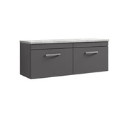 Nuie Athena 1200mm 2 Drawer Wall Hung Vanity Unit with Bellato Grey Worktop - Gloss Grey