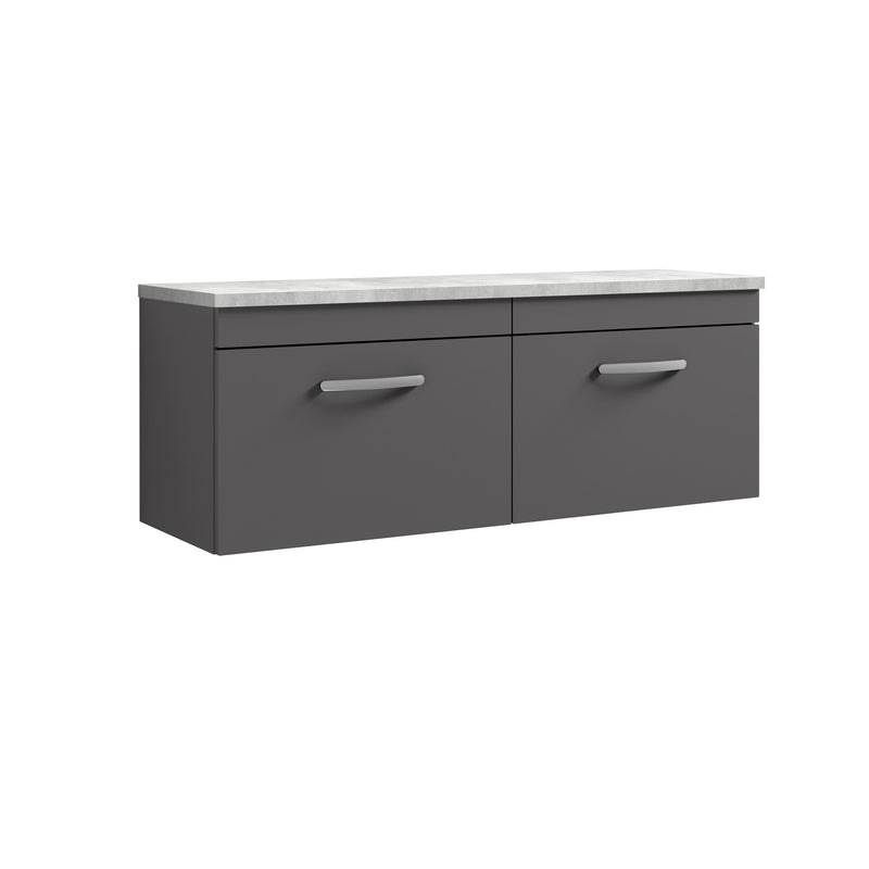 Nuie Athena 1200mm 2 Drawer Wall Hung Vanity Unit with Bellato Grey Worktop - Gloss Grey