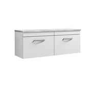 Nuie Athena 1200mm 2 Drawer Wall Hung Vanity Unit with Bellato Grey Worktop - Gloss White