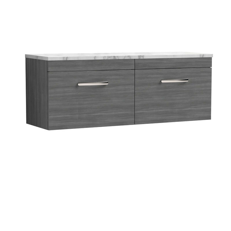 Nuie Athena 1200mm 2 Drawer Wall Hung Vanity Unit with Carrara Laminate Worktop - Anthracite Woodgrain