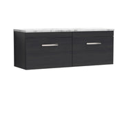 Nuie Athena 1200mm 2 Drawer Wall Hung Vanity Unit with Carrara Laminate Worktop - Charcoal Black