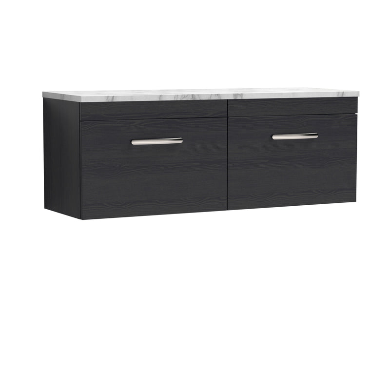 Nuie Athena 1200mm 2 Drawer Wall Hung Vanity Unit with Carrara Laminate Worktop - Charcoal Black