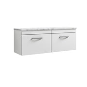 Nuie Athena 1200mm 2 Drawer Wall Hung Vanity Unit with Carrara Laminate Worktop - Gloss White