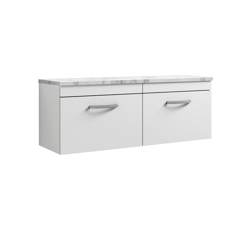Nuie Athena 1200mm 2 Drawer Wall Hung Vanity Unit with Carrara Laminate Worktop - Gloss White