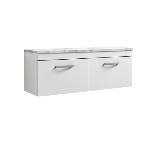 Nuie Athena 1200mm 2 Drawer Wall Hung Vanity Unit with Carrara Laminate Worktop - Gloss White
