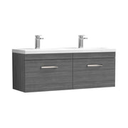 Nuie Athena 1200mm 2 Drawer Wall Hung Vanity Unit with Ceramic Basin - Anthracite Woodgrain
