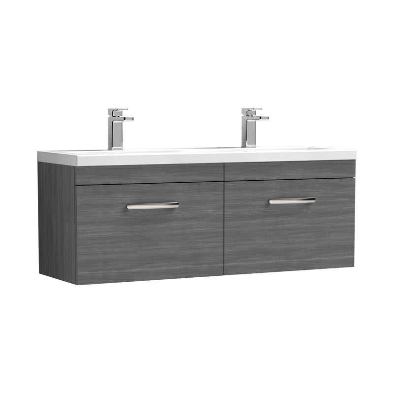 Nuie Athena 1200mm 2 Drawer Wall Hung Vanity Unit with Ceramic Basin - Anthracite Woodgrain