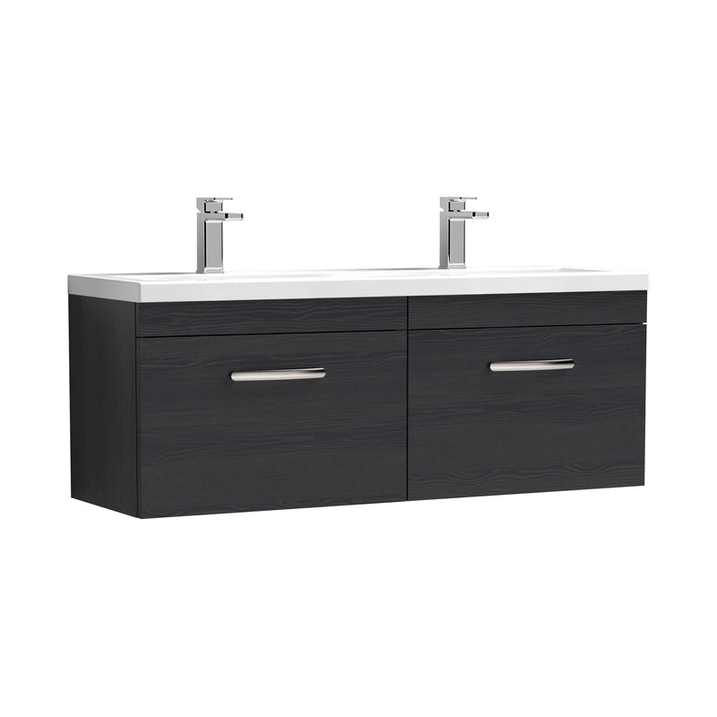 Nuie Athena 1200mm 2 Drawer Wall Hung Vanity Unit with Ceramic Basin - Charcoal Black