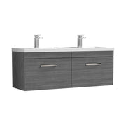 Nuie Athena 1200mm 2 Drawer Wall Hung Vanity Unit with Polymarble Basin - Anthracite Woodgrain