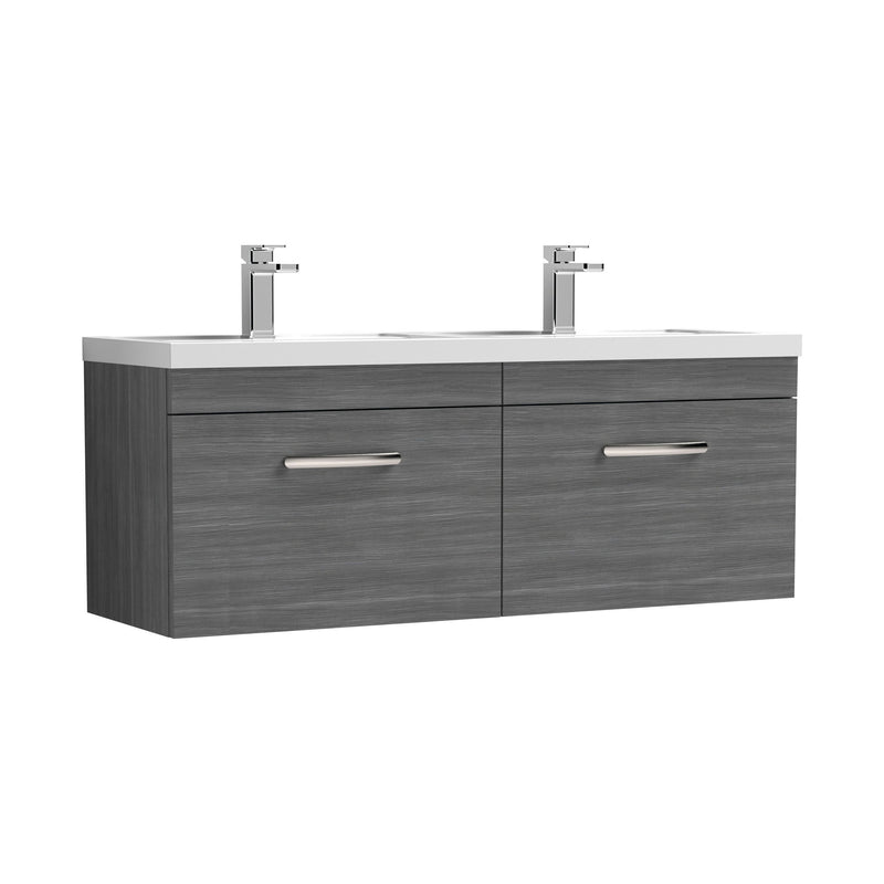 Nuie Athena 1200mm 2 Drawer Wall Hung Vanity Unit with Polymarble Basin - Anthracite Woodgrain