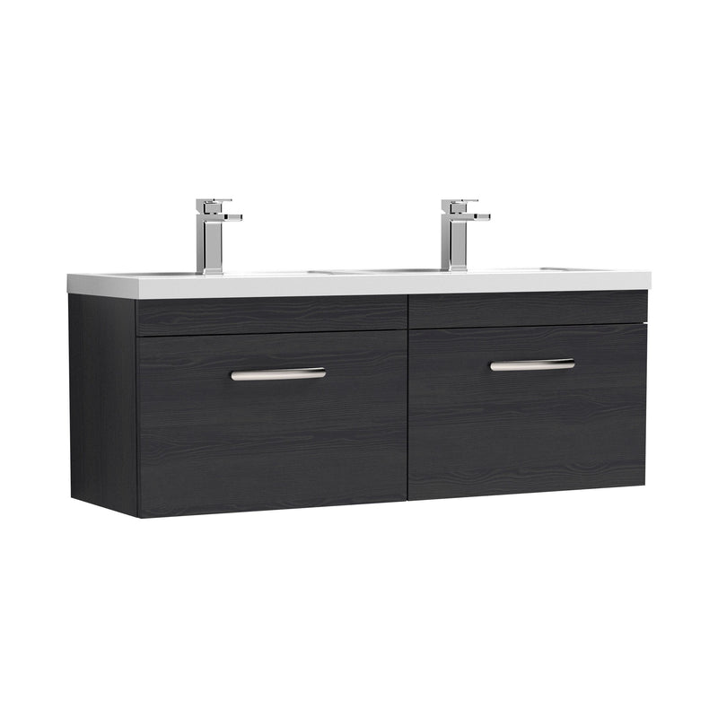 Nuie Athena 1200mm 2 Drawer Wall Hung Vanity Unit with Polymarble Basin - Charcoal Black