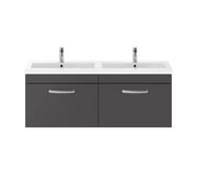 Nuie Athena 1200mm 2 Drawer Wall Hung Vanity Unit with Polymarble Basin - Gloss Grey