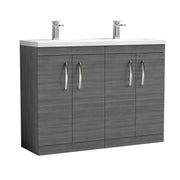Nuie Athena 1200mm 4 Door Floor Standing Vanity Unit with Ceramic Basin - Anthracite Woodgrain