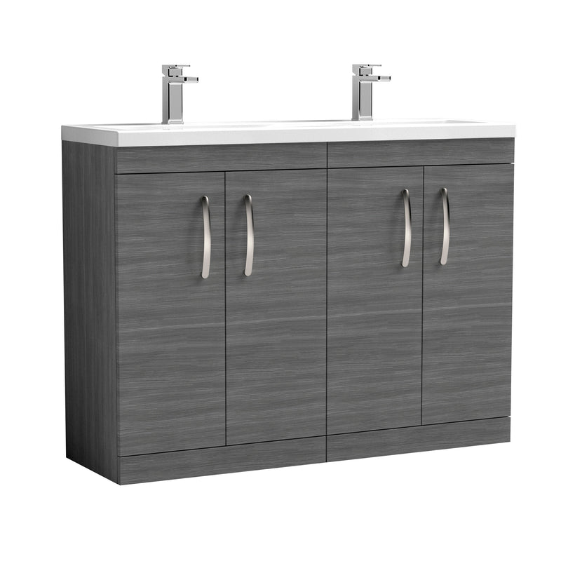 Nuie Athena 1200mm 4 Door Floor Standing Vanity Unit with Ceramic Basin - Anthracite Woodgrain