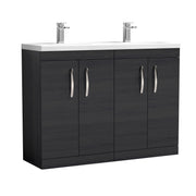 Nuie Athena 1200mm 4 Door Floor Standing Vanity Unit with Ceramic Basin - Charcoal Black