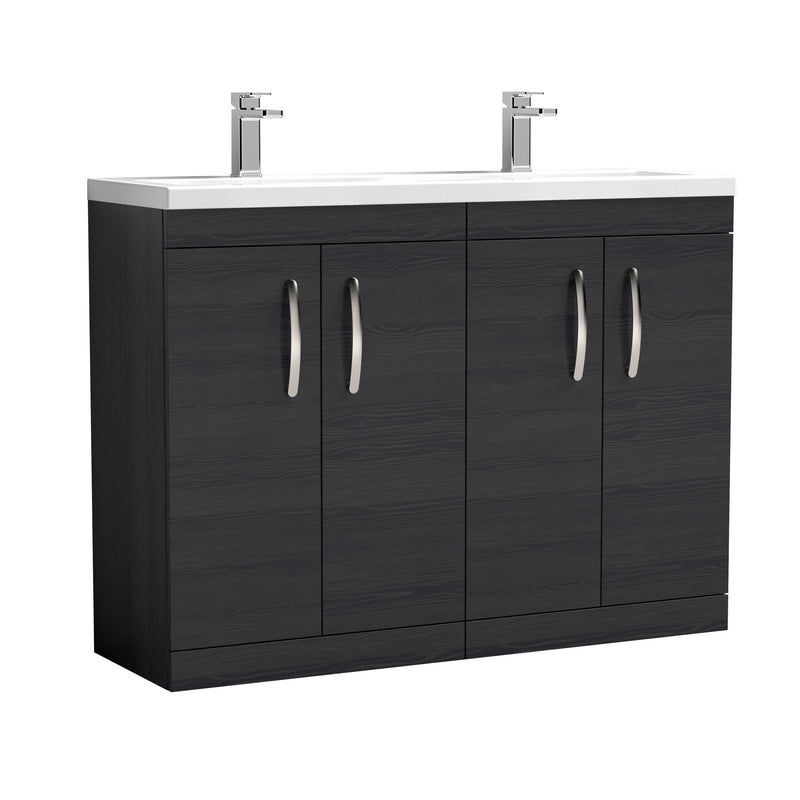 Nuie Athena 1200mm 4 Door Floor Standing Vanity Unit with Ceramic Basin - Charcoal Black