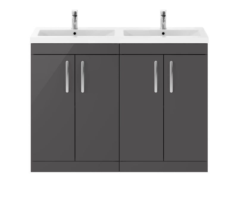 Nuie Athena 1200mm 4 Door Floor Standing Vanity Unit with Ceramic Basin - Gloss Grey