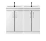 Nuie Athena 1200mm 4 Door Floor Standing Vanity Unit with Ceramic Basin - Gloss White