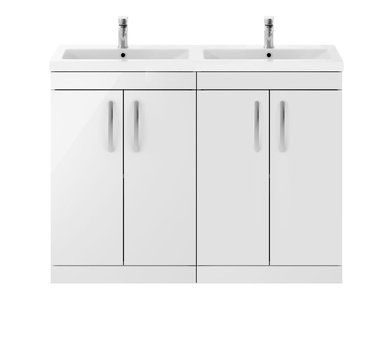 Nuie Athena 1200mm 4 Door Floor Standing Vanity Unit with Ceramic Basin - Gloss White