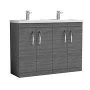 Nuie Athena 1200mm 4 Door Floor Standing Vanity Unit with Polymarble Basin - Anthracite Woodgrain