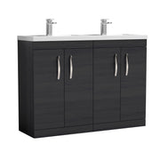Nuie Athena 1200mm 4 Door Floor Standing Vanity Unit with Polymarble Basin - Charcoal Black