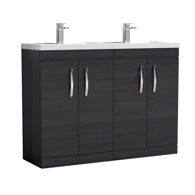 Nuie Athena 1200mm 4 Door Floor Standing Vanity Unit with Polymarble Basin - Charcoal Black