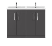 Nuie Athena 1200mm 4 Door Floor Standing Vanity Unit with Polymarble Basin - Gloss Grey