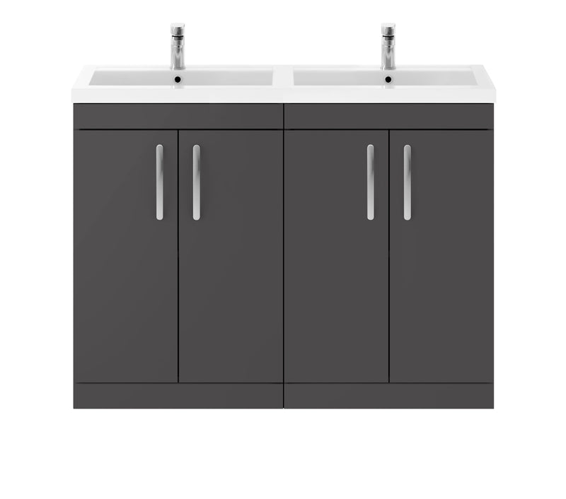 Nuie Athena 1200mm 4 Door Floor Standing Vanity Unit with Polymarble Basin - Gloss Grey