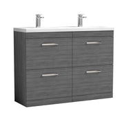 Nuie Athena 1200mm 4 Drawer Floor Standing Vanity Unit with Ceramic Basin - Anthracite Woodgrain