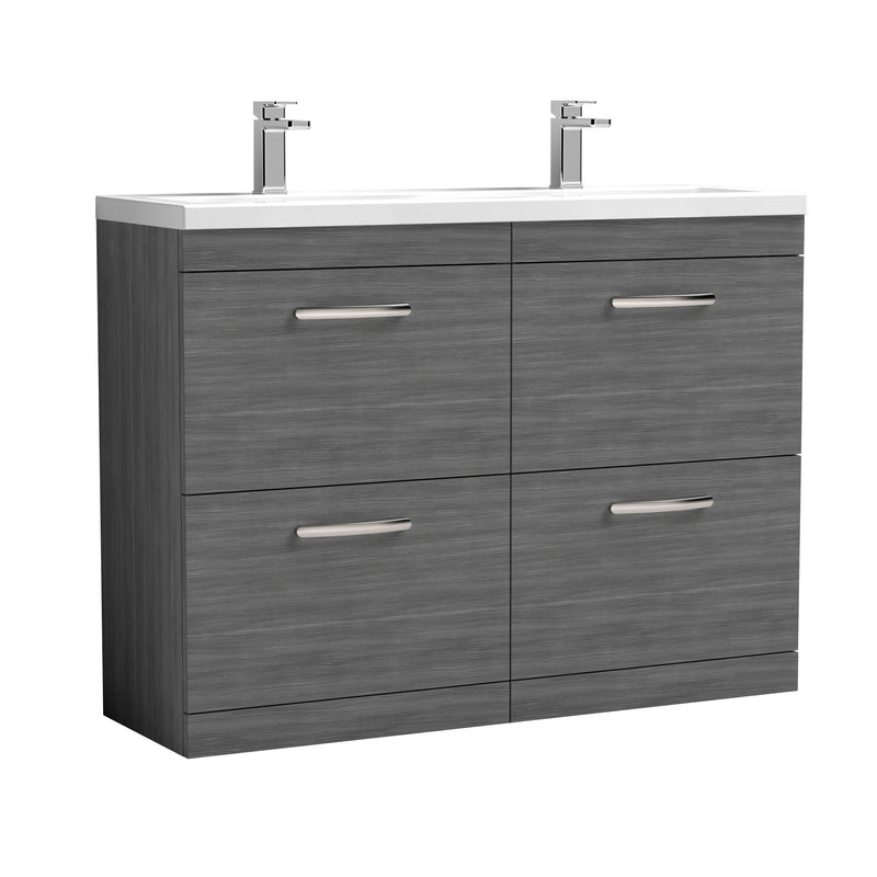 Nuie Athena 1200mm 4 Drawer Floor Standing Vanity Unit with Ceramic Basin - Anthracite Woodgrain