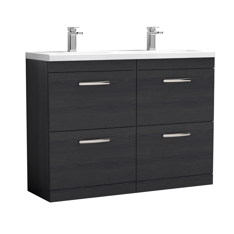 Nuie Athena 1200mm 4 Drawer Floor Standing Vanity Unit with Ceramic Basin - Charcoal Black