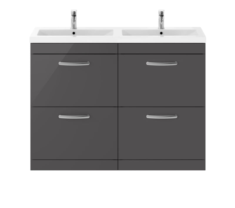 Nuie Athena 1200mm 4 Drawer Floor Standing Vanity Unit with Ceramic Basin - Gloss Grey
