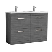 Nuie Athena 1200mm 4 Drawer Floor Standing Vanity Unit with Polymarble Basin - Anthracite Woodgrain