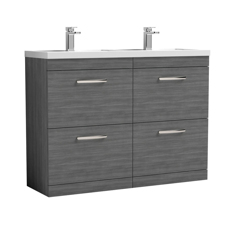 Nuie Athena 1200mm 4 Drawer Floor Standing Vanity Unit with Polymarble Basin - Anthracite Woodgrain