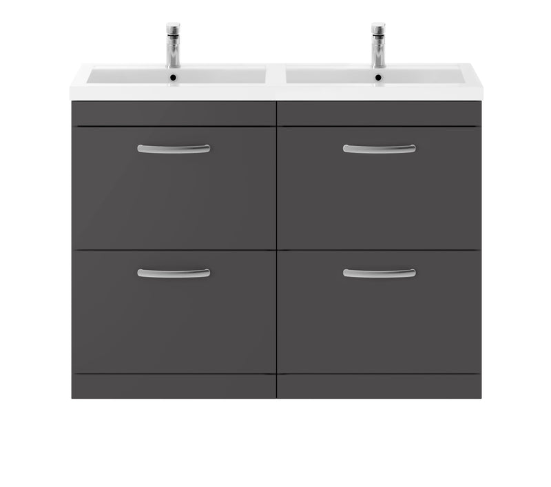 Nuie Athena 1200mm 4 Drawer Floor Standing Vanity Unit with Polymarble Basin - Gloss Grey