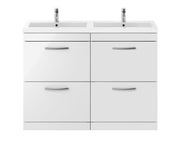 Nuie Athena 1200mm 4 Drawer Floor Standing Vanity Unit with Polymarble Basin - Gloss White