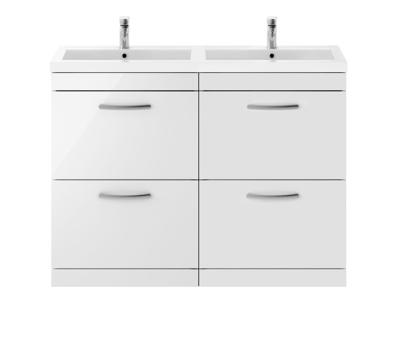 Nuie Athena 1200mm 4 Drawer Floor Standing Vanity Unit with Polymarble Basin - Gloss White