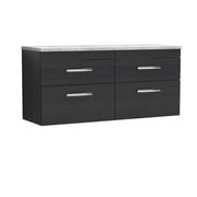 Nuie Athena 1200mm 4 Drawer Wall Hung Vanity Unit with Bellato Grey Worktop - Charcoal Black
