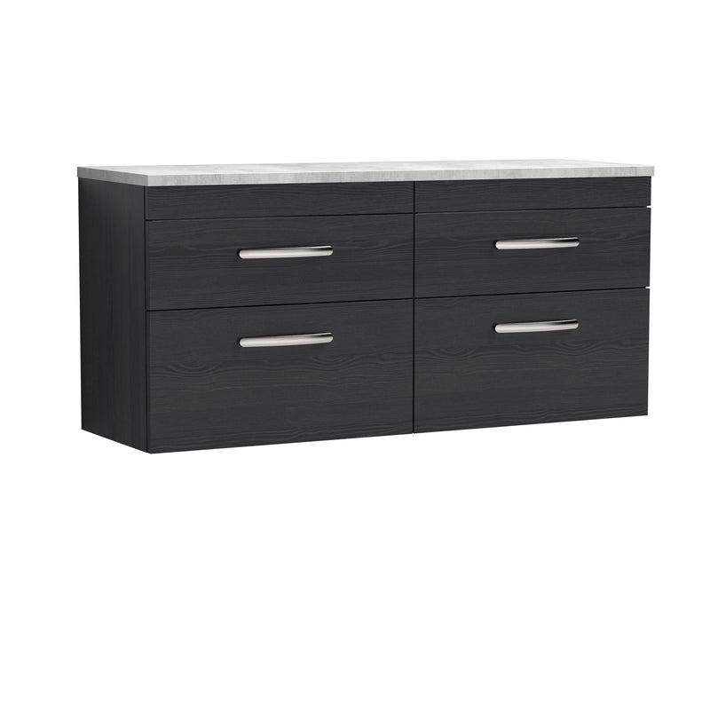 Nuie Athena 1200mm 4 Drawer Wall Hung Vanity Unit with Bellato Grey Worktop - Charcoal Black