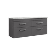 Nuie Athena 1200mm 4 Drawer Wall Hung Vanity Unit with Bellato Grey Worktop - Gloss Grey