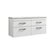 Nuie Athena 1200mm 4 Drawer Wall Hung Vanity Unit with Bellato Grey Worktop - Gloss White