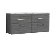 Nuie Athena 1200mm 4 Drawer Wall Hung Vanity Unit with Carrara Laminate Worktop - Anthracite Woodgrain